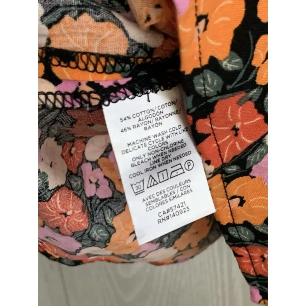 LOFT Petites Orange Purple Puff Sleeve Tie Neck Top SP